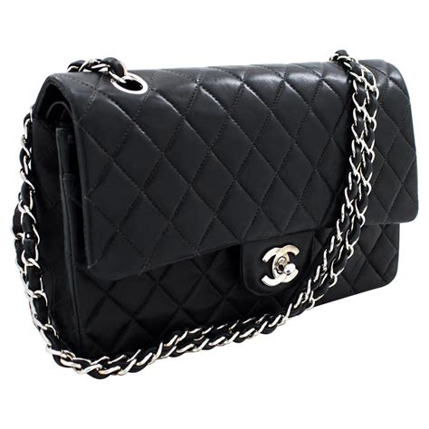 chanel bag black and silver|chanel silver chain bag.